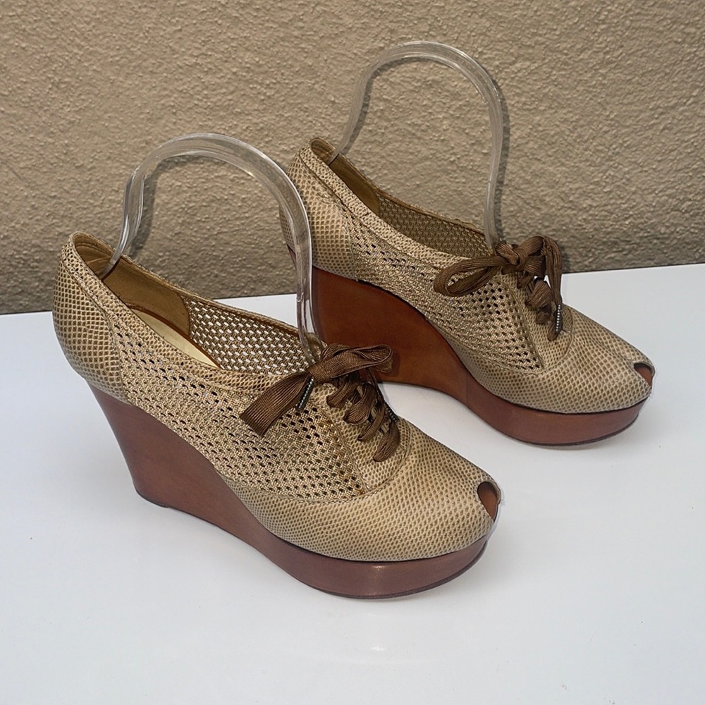 Rochas Perforated Mesh Wedge Shoes
